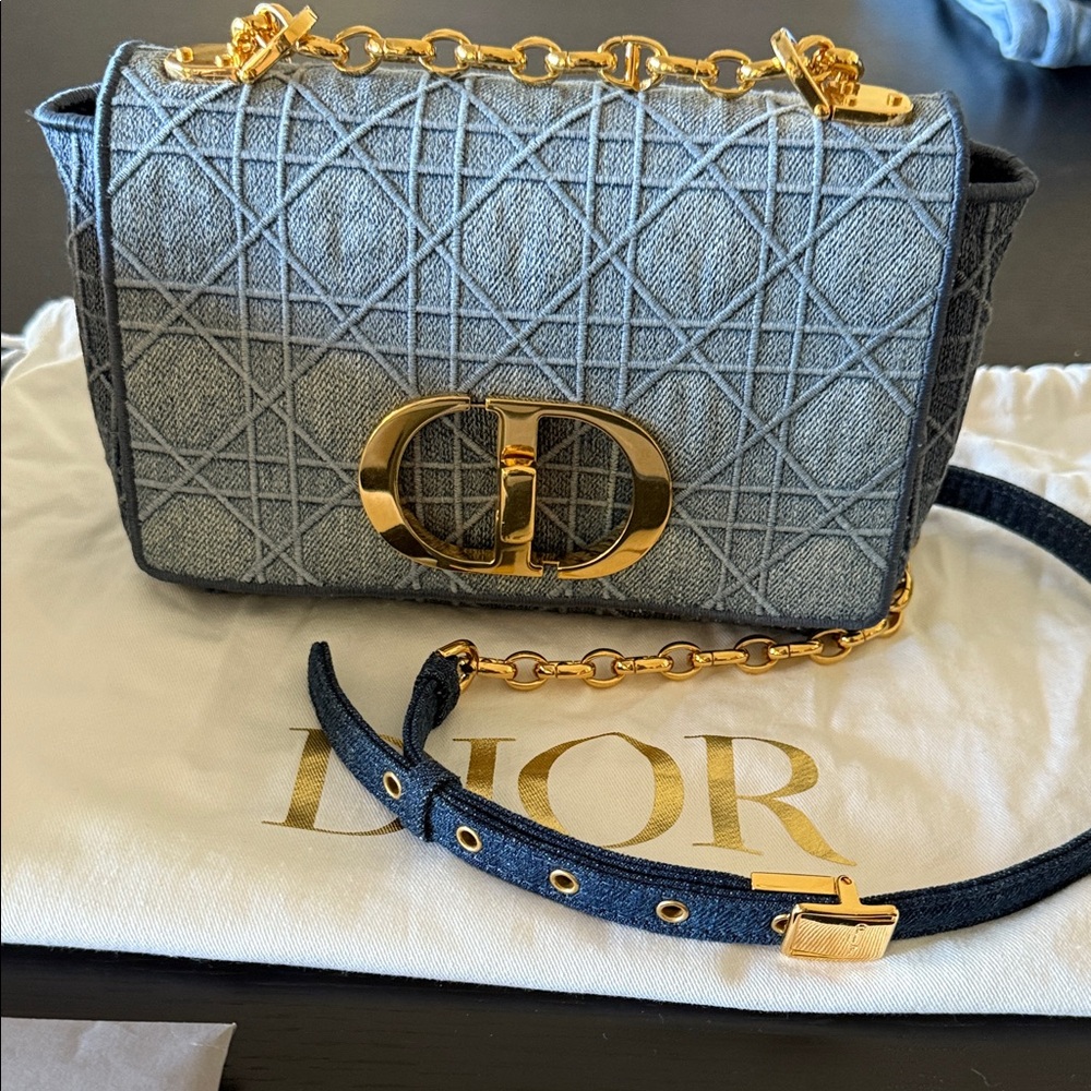 NEW IN BOX - AUTHENTIC - Dior Denim Cannage Crossbody Bag with Gold Accents